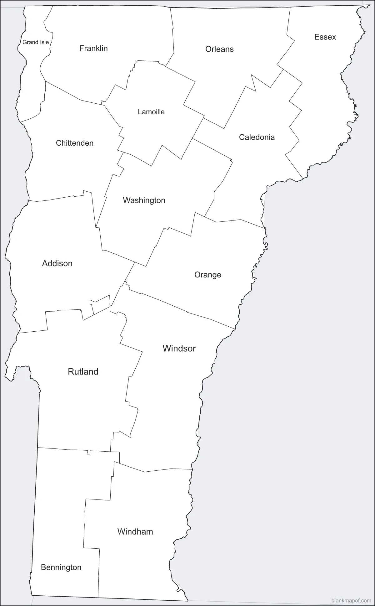 Blank map of Vermont, labeled