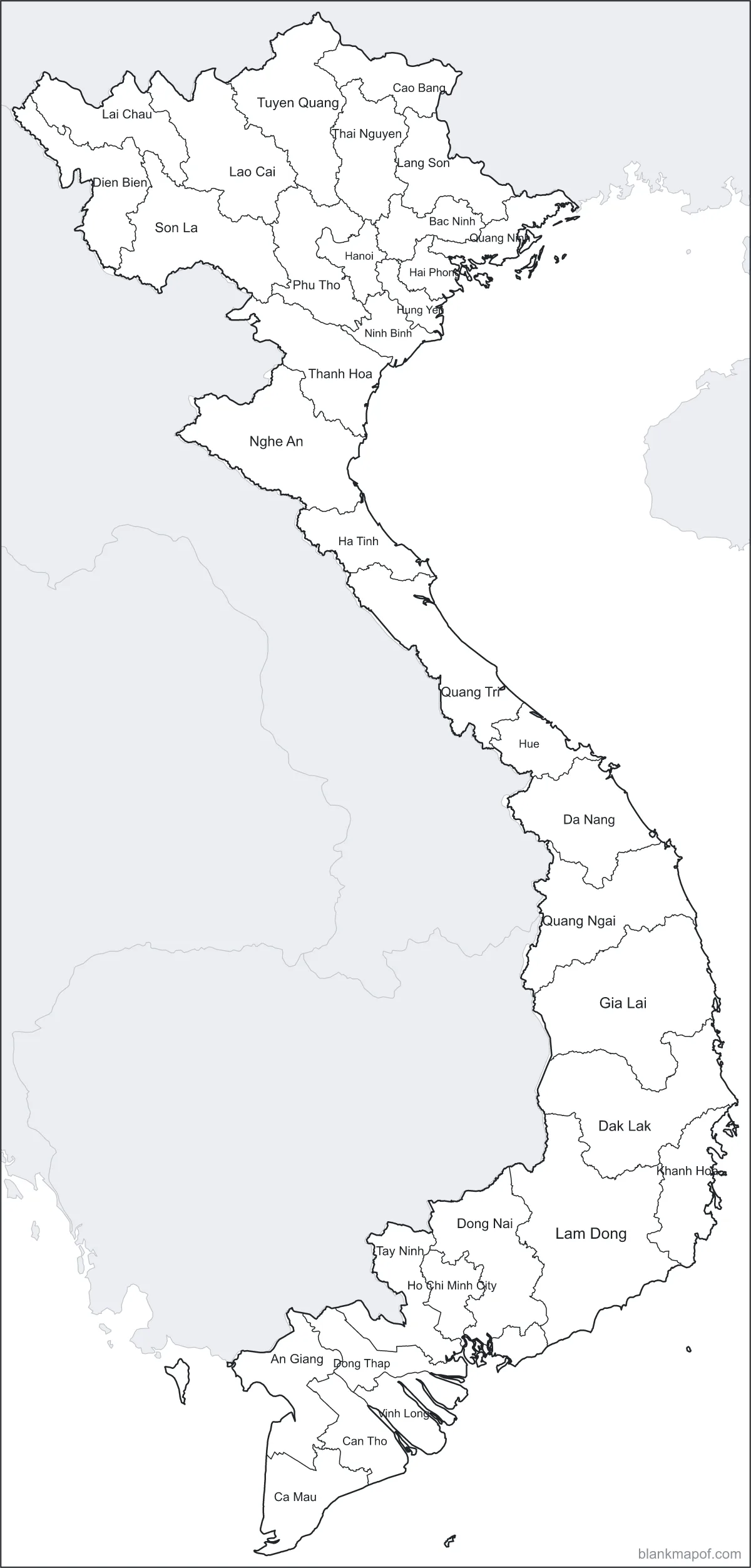 Blank map of Vietnam, labeled