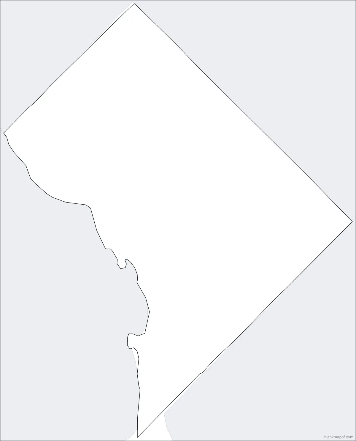 Blank map of Washington, D.C., with lat/long grid