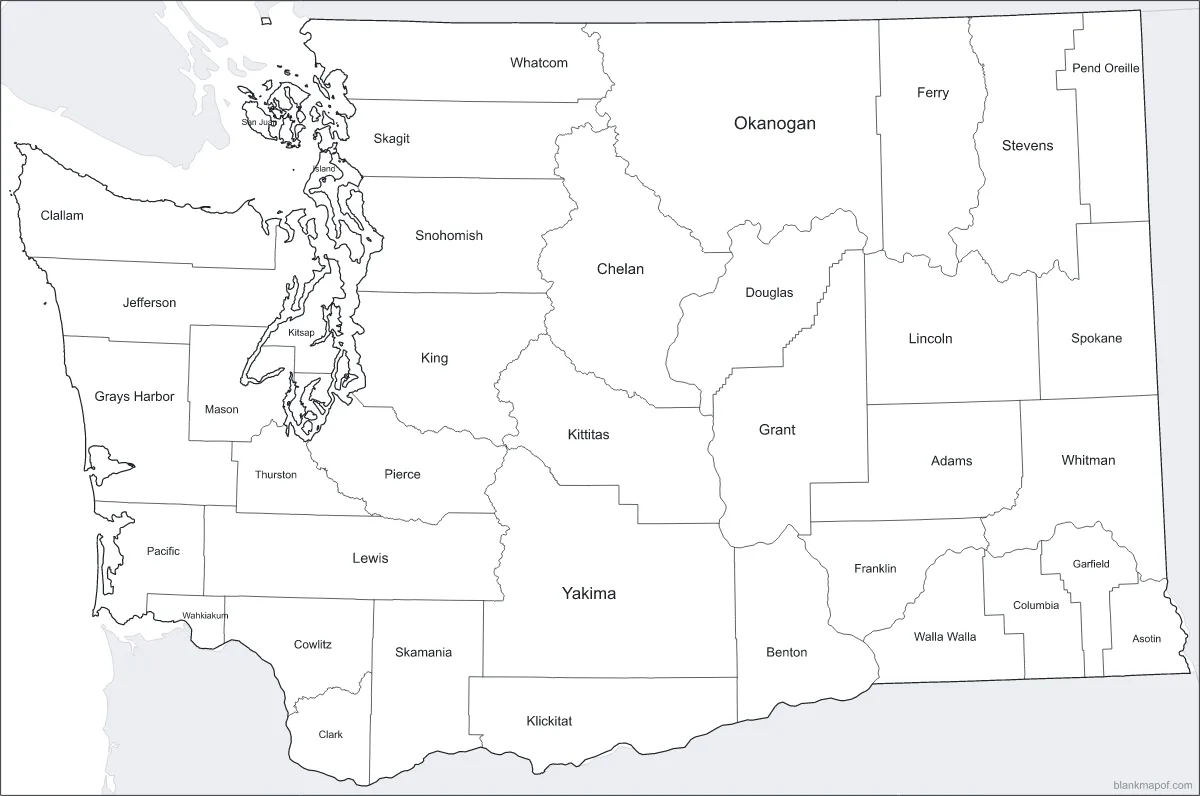 Blank map of Washington, labeled