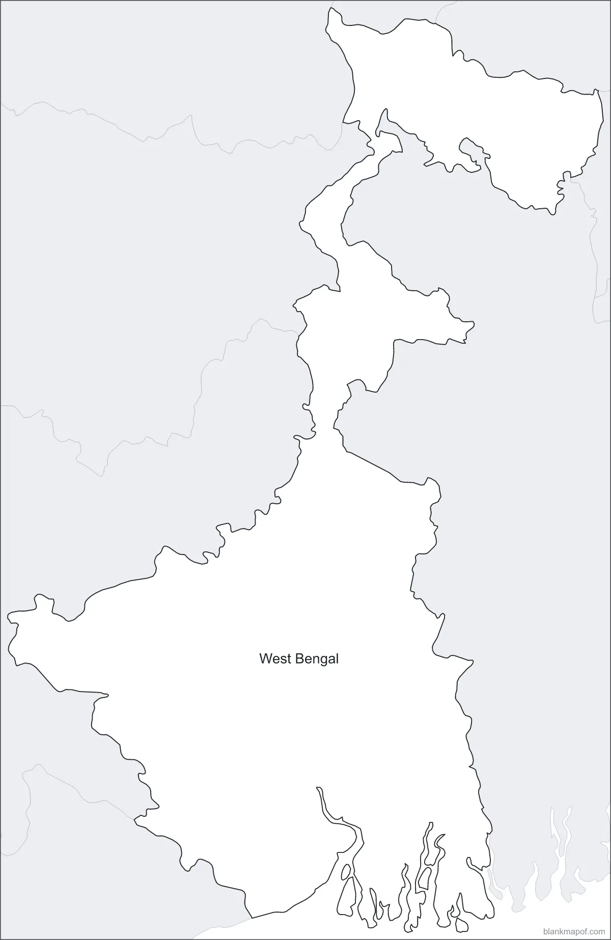 Blank map of West Bengal, labeled