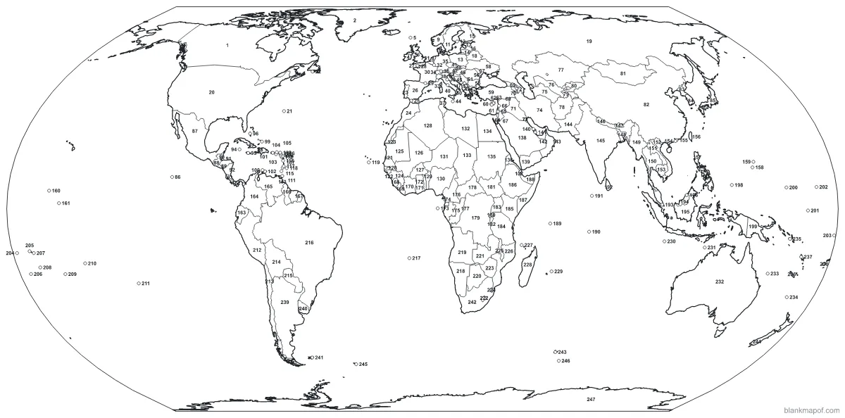 Blank map of the World, numbered