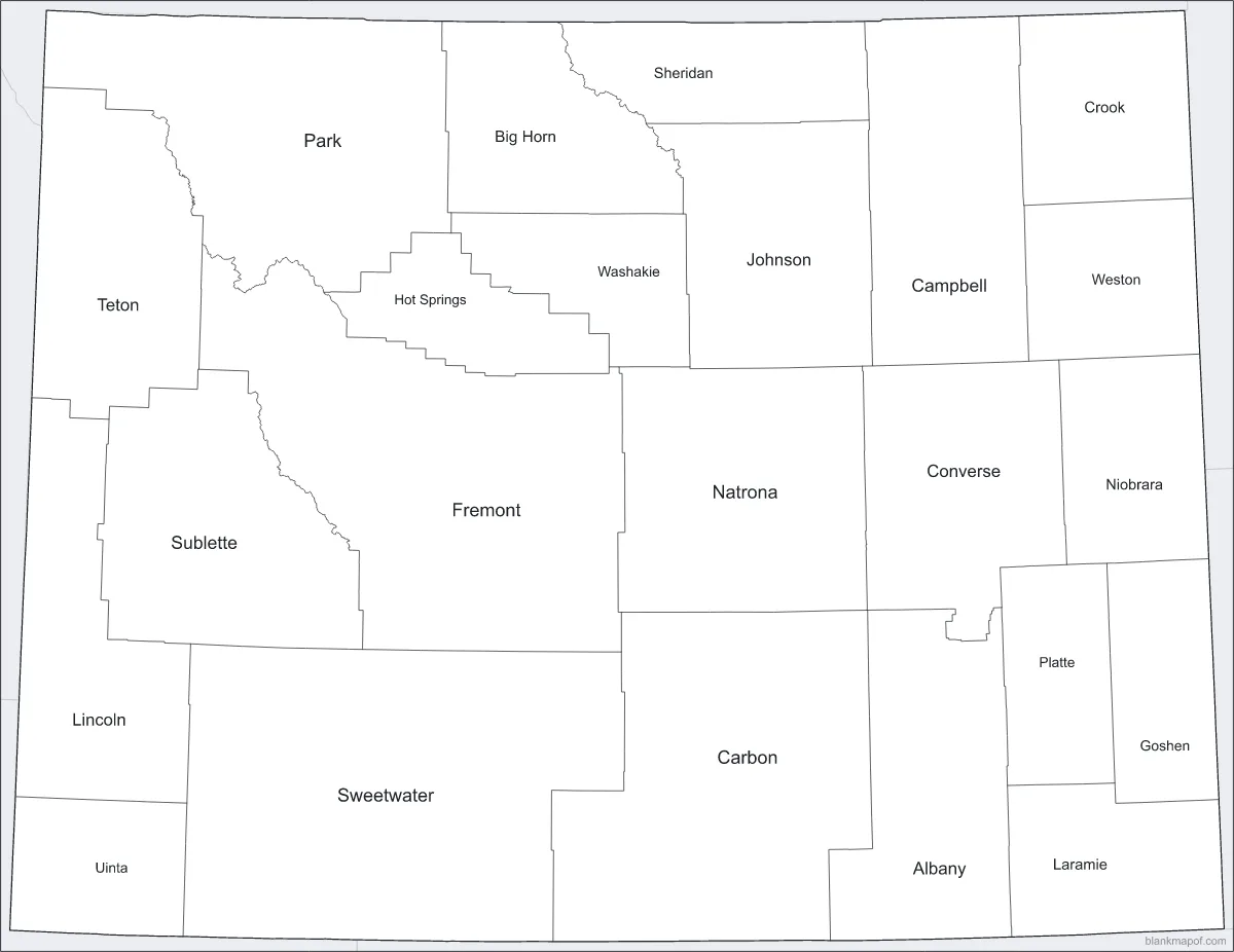 Blank map of Wyoming, labeled