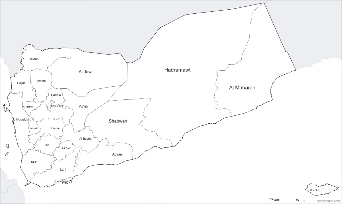Blank map of Yemen, labeled
