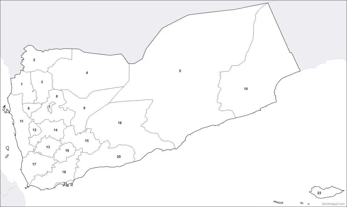 Blank map of Yemen, numbered